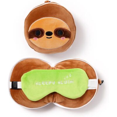Puckator Relaxeazzz Peluche Paresseux Coussin de Voyage & Masque - Rond, Marron Puckator Relaxeazzz Peluche Paresseux Coussin de Voyage & Masque - Rond, Marron