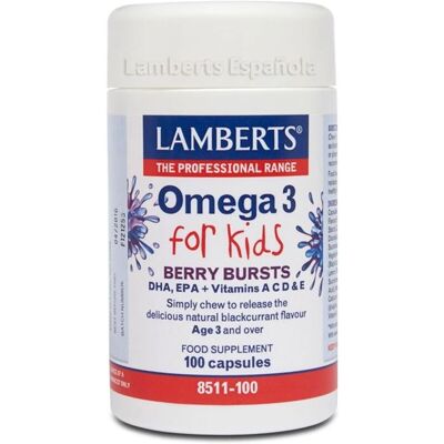 Lamberts Omega 3 pour Enfants Goût Baie - Soutient Cerveau & Yeux - 100 Capsules - Publicité Lamberts Omega 3 pour Enfants Goût Baie - Soutient Cerveau & Yeux - 100 Capsules - Publicité