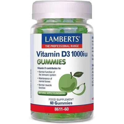 Lamberts Vitamine D3 1000 UI Gummies - Ossature, immunité - Publicité Lamberts Vitamine D3 1000 UI Gummies - Ossature, immunité - Publicité