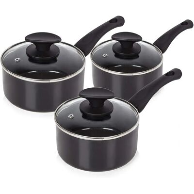 Tower T81507 Essentials Pot Set - 16/18/20cm, Ceramic Coating, Glass Lids Tower T81507 Essentials Pot Set - 16/18/20cm, Ceramic Coating, Glass Lids
