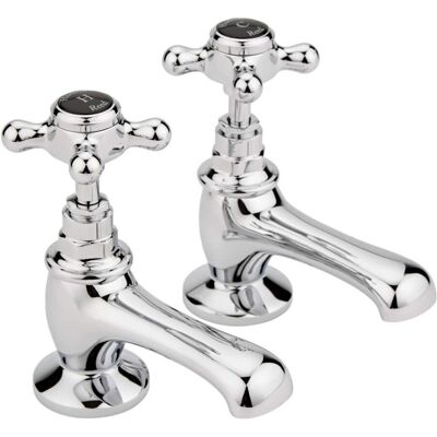 Hudson Reed Elizabeth Cross Handle Bathroom Sink Mixer - Chrome/Black - 137x45x97mm Hudson Reed Elizabeth Cross Handle Bathroom Sink Mixer - Chrome/Black - 137x45x97mm