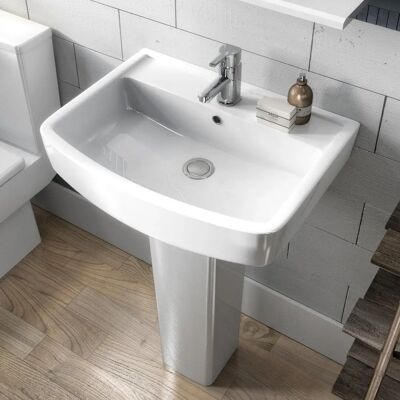 Nuie White 520mm Basin & Semi Pedestal Wall Mount Modern Bathroom Sink Square - UKCA & CE Nuie White 520mm Basin & Semi Pedestal Wall Mount Modern Bathroom Sink Square - UKCA & CE