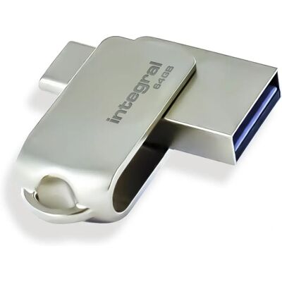 Clé USB Dual USB-C et USB 3.0 Integral - 64GB - Argent Clé USB Dual USB-C et USB 3.0 Integral - 64GB - Argent