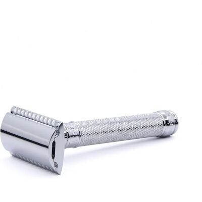 Edwin Jagger DE89KN14bl Rasoir de sécurité chromé à poignée rainurée - Safety Razor - Publicité Edwin Jagger DE89KN14bl Rasoir de sécurité chromé à poignée rainurée - Safety Razor - Publicité