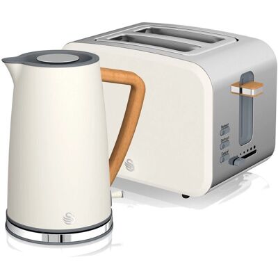 Swan Nordic Cotton White Kitchen Set - 1.7L Kettle & 2 Slice Toaster Swan Nordic Cotton White Kitchen Set - 1.7L Kettle & 2 Slice Toaster