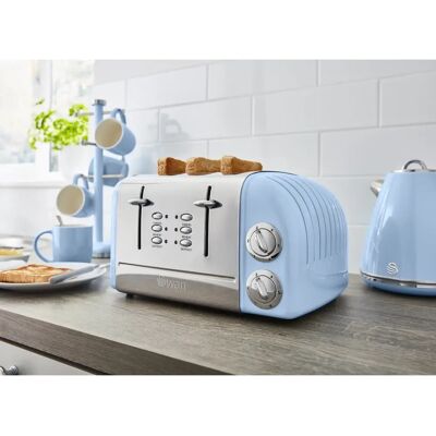 Swan 4 Sneetjes Retro Broodrooster - BLAUW Swan 4 Sneetjes Retro Broodrooster - BLAUW