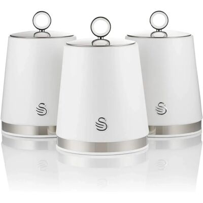 Swan Canister Set - 3 White Storage Jars 1.3L Swan Canister Set - 3 White Storage Jars 1.3L