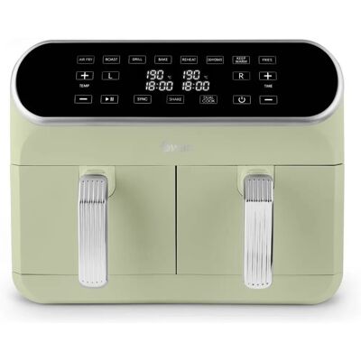 Swan Green Air Fryer - Retro, 8L, Dual Basket - Kitchen Appliance Swan Green Air Fryer - Retro, 8L, Dual Basket - Kitchen Appliance