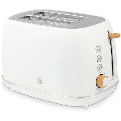 Swan Fjord 2-Slice Toaster - 7 Browning Levels - White & Wooden Accents Swan Fjord 2-Slice Toaster - 7 Browning Levels - White & Wooden Accents