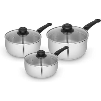 Swan Stainless Steel Saucepan Set - 16/18/20cm - Modern Design Swan Stainless Steel Saucepan Set - 16/18/20cm - Modern Design