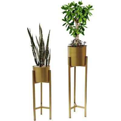 Ivyline Zendaya Gold Embossed Metal Planter with Stand - Plant Pot Ivyline Zendaya Gold Embossed Metal Planter with Stand - Plant Pot