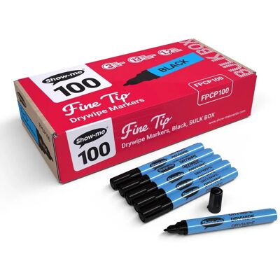 Show-me Black Fine Tip Drywipe Marker - Education Safe - 100 Pack Show-me Black Fine Tip Drywipe Marker - Education Safe - 100 Pack