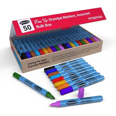 Show-me Drywipe Marker Fine Tip Assorted - 50 Pack - Drywipe Marker Show-me Drywipe Marker Fine Tip Assorted - 50 Pack - Drywipe Marker