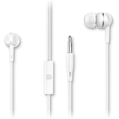 Écouteurs Motorola 105 - Intra-auriculaires avec Microphone, Blanc - Écouteurs Écouteurs Motorola 105 - Intra-auriculaires avec Microphone, Blanc - Écouteurs