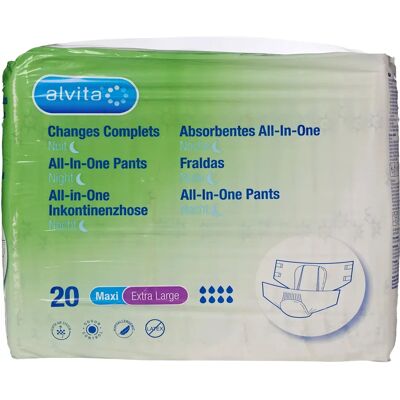 Alvita Plienková plienka Inkontinencia All-In-One absorpčné nohavice Maxi Night X-Large Alvita Plienková plienka Inkontinencia All-In-One absorpčné nohavice Maxi Night X-Large