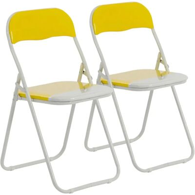 Chaise de Bureau Pliante, Garnissage Jaune / Blanc - Lot de 2 - Publicité Chaise de Bureau Pliante, Garnissage Jaune / Blanc - Lot de 2 - Publicité
