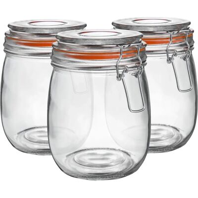Argon Tableware Glass Storage Jars with Airtight Clip Lid - 750ml Set - Orange Seal - Pack of 6 Argon Tableware Glass Storage Jars with Airtight Clip Lid - 750ml Set - Orange Seal - Pack of 6