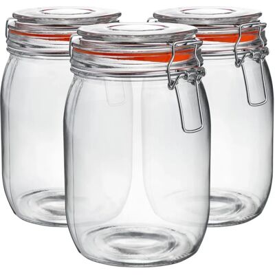 Argon Glass Storage Jars - 1 Litre Set - Orange - Airtight - Pack of 3 Argon Glass Storage Jars - 1 Litre Set - Orange - Airtight - Pack of 3