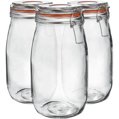 Argon Tableware Glass Storage Jars with Airtight Clip Lid - 1.5L Set - Orange Seal - Pack of 3 Clear Argon Tableware Glass Storage Jars with Airtight Clip Lid - 1.5L Set - Orange Seal - Pack of 3 Clear