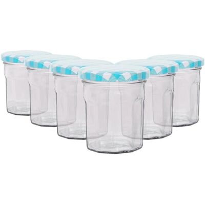 Argon - 6x150ml jars - blue checkered lids - Tableware Argon - 6x150ml jars - blue checkered lids - Tableware