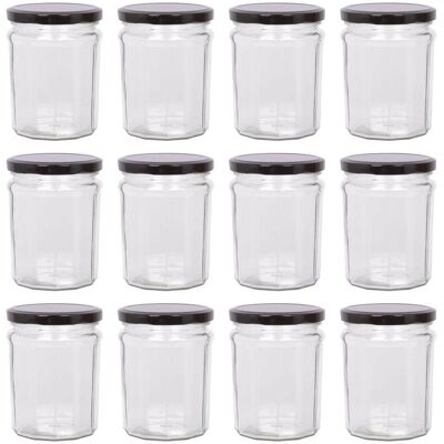 Argon Jam Jars 380ml - 12x - Black lids - Glass Argon Jam Jars 380ml - 12x - Black lids - Glass