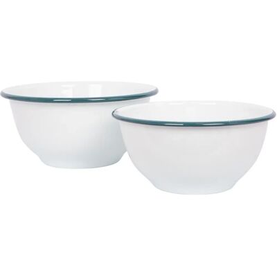 Argon - Enamel Mixing Bowls - Vert Blanc - 2pc - Tableware Argon - Enamel Mixing Bowls - Vert Blanc - 2pc - Tableware