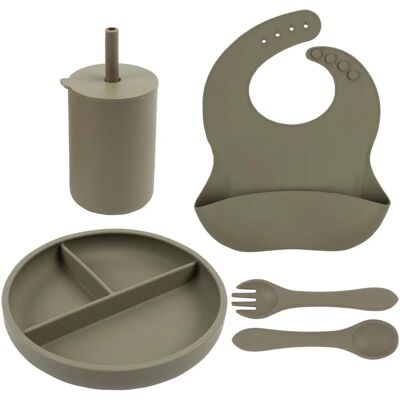 Ensemble d'apprentissage en silicone Tiny Dining Sauge pour bébé - Publicité Ensemble d'apprentissage en silicone Tiny Dining Sauge pour bébé - Publicité