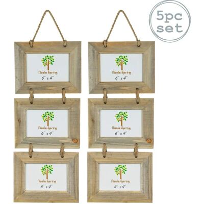Nicola Spring Set of 5 6x4" Wooden Hanging Photo Frames - Natural Brown - Photo Frames Nicola Spring Set of 5 6x4" Wooden Hanging Photo Frames - Natural Brown - Photo Frames