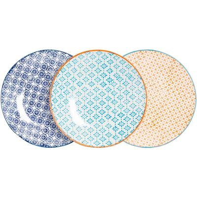 Nicola Spring 6 Piece Hand-Printed Side Plate Set - Japanese Style Porcelain Dessert Bread Plates - 3 Colours - 18cm Nicola Spring 6 Piece Hand-Printed Side Plate Set - Japanese Style Porcelain Dessert Bread Plates - 3 Colours - 18cm