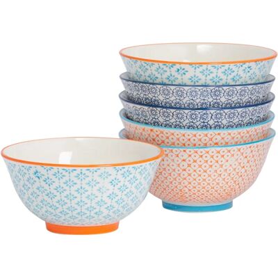 Nicola Spring 6 Piece Hand-Printed Cereal Bowls - Japanese Style Porcelain Breakfast Dessert Serving Bowls - 3 Colours Nicola Spring 6 Piece Hand-Printed Cereal Bowls - Japanese Style Porcelain Breakfast Dessert Serving Bowls - 3 Colours