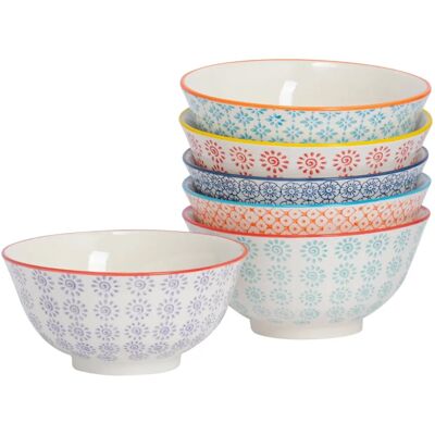 Nicola Spring 6 Piece Hand-Printed Cereal Bowl Set - Multicolour Nicola Spring 6 Piece Hand-Printed Cereal Bowl Set - Multicolour