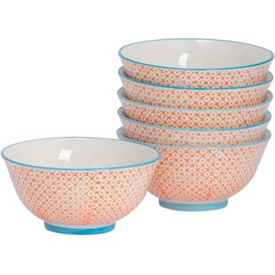Nicola Spring 16cm Orange Hand-Printed Ceramic Cereal Bowl - Microwave & Dishwasher Safe - Set of 6 Nicola Spring 16cm Orange Hand-Printed Ceramic Cereal Bowl - Microwave & Dishwasher Safe - Set of 6