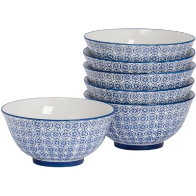 Nicola Spring Navy 16cm Hand-Printed Ceramic Cereal Bowls - Set of 6 Nicola Spring Navy 16cm Hand-Printed Ceramic Cereal Bowls - Set of 6