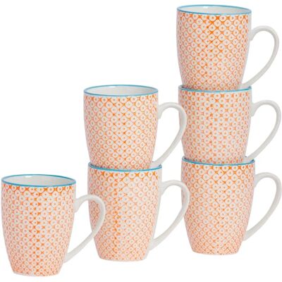 Nicola Spring 6 Piece Hand-Printed Tea and Coffee Mug Set - Orange - 360ml - Tea & Coffee Mugs Nicola Spring 6 Piece Hand-Printed Tea and Coffee Mug Set - Orange - 360ml - Tea & Coffee Mugs