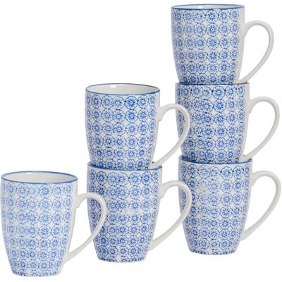 Nicola Spring 6 Piece Hand-Printed Tea and Coffee Mug Set - Navy - 360ml Nicola Spring 6 Piece Hand-Printed Tea and Coffee Mug Set - Navy - 360ml