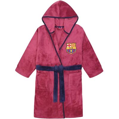 FC Barcelona Boys Hooded Fleece Dressing Gown - Kids Official Football Red 7-8Y FC Barcelona Boys Hooded Fleece Dressing Gown - Kids Official Football Red 7-8Y