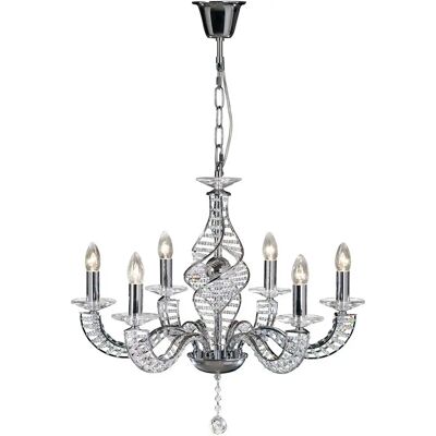 Inspired Lighting Santo Pendant 6 Light E14 Polished Chrome/Crystal - Pendant Light Inspired Lighting Santo Pendant 6 Light E14 Polished Chrome/Crystal - Pendant Light