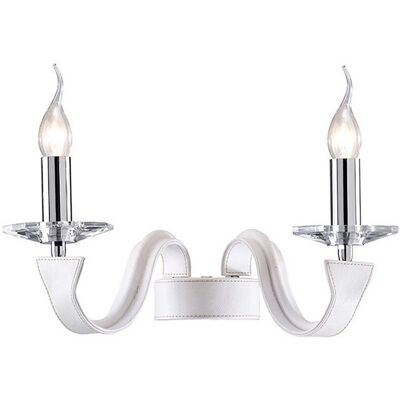 Inspired Lighting Nardini Wall Lamp - 2 Light E14 Polished Chrome/White Faux Leather/Crystal Inspired Lighting Nardini Wall Lamp - 2 Light E14 Polished Chrome/White Faux Leather/Crystal