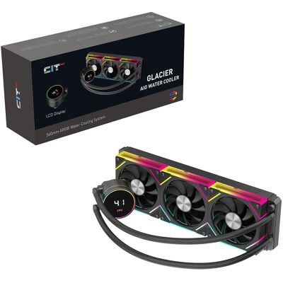 Cit Pro Glacier 360mm Aio Cooler - Black - Temp Display - 3x 120mm ARGB Fans Cit Pro Glacier 360mm Aio Cooler - Black - Temp Display - 3x 120mm ARGB Fans