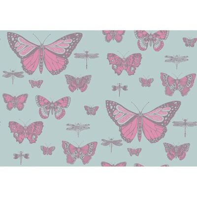 Cole & Son - Butterflies & Dragonflies - Pink auf Blau - Tapete Cole & Son - Butterflies & Dragonflies - Pink auf Blau - Tapete