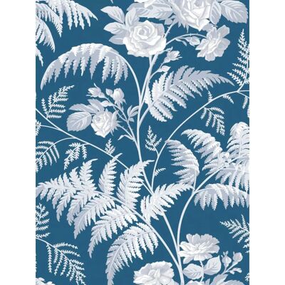 Cole & Son Blumen Tapete - Rose von Cole and Son - White & Blue - Wallpaper Cole & Son Blumen Tapete - Rose von Cole and Son - White & Blue - Wallpaper