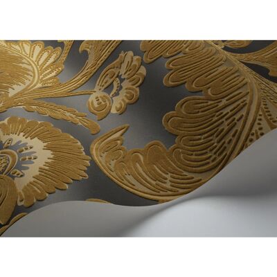 Cole & Son - Fanfare Flock - Ochre on Charcoal - Wallpaper Cole & Son - Fanfare Flock - Ochre on Charcoal - Wallpaper