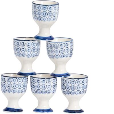 Nicola Spring 6-Piece Egg Cup Set - Japanese Style Porcelain - Navy Blue Nicola Spring 6-Piece Egg Cup Set - Japanese Style Porcelain - Navy Blue