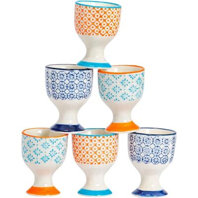 Nicola Spring 6 Piece Egg Cup Set - Multicolour Porcelain Breakfast Holder Nicola Spring 6 Piece Egg Cup Set - Multicolour Porcelain Breakfast Holder