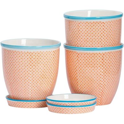 Nicola Spring - Spring 3pc Hand-Printed Plant Pot Set - Orange Nicola Spring - Spring 3pc Hand-Printed Plant Pot Set - Orange