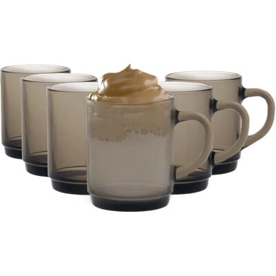 Duralex Versailles Smoke Glass Coffee Mugs - 260ml Set of 12 Duralex Versailles Smoke Glass Coffee Mugs - 260ml Set of 12