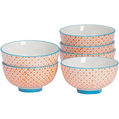 Nicola Spring 6 Piece Hand-Printed Rice Bowl Set - Orange - 12cm Nicola Spring 6 Piece Hand-Printed Rice Bowl Set - Orange - 12cm