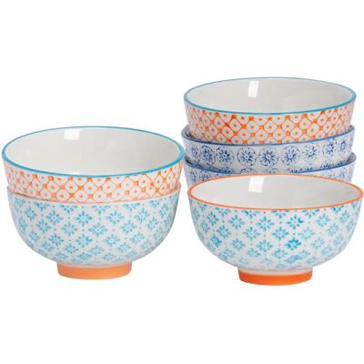 Nicola Spring 6 Piece Hand-Printed Rice Bowl Set - Japanese Style Porcelain - 3 Colours - 12cm Nicola Spring 6 Piece Hand-Printed Rice Bowl Set - Japanese Style Porcelain - 3 Colours - 12cm