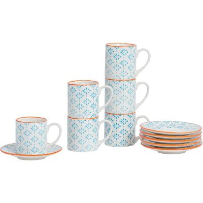 Nicola Spring 12 Piece Hand-Printed Espresso Cup and Saucer Set - Blue - 65ml Nicola Spring 12 Piece Hand-Printed Espresso Cup and Saucer Set - Blue - 65ml