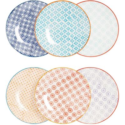 Nicola Spring 6 Piece Hand-Printed Side Plate Set - Japanese Style Porcelain Dessert Bread Plates - 6 Colours - 18cm Nicola Spring 6 Piece Hand-Printed Side Plate Set - Japanese Style Porcelain Dessert Bread Plates - 6 Colours - 18cm